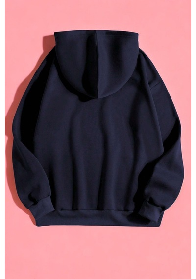 Uyguntarz Kalp Baskılı Unisex Oversize Sweatshirt Lacivert