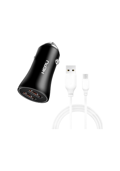 HEPU HP779M QC3.0 2x USB Metal Araç Şarj Aleti USB-Micro USB Kablo Set