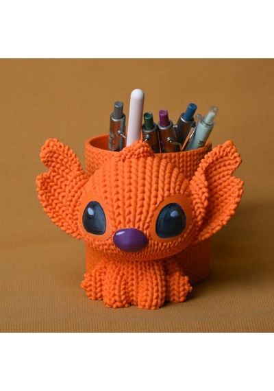 3d Baskı Knitted Kalemlik - Sevimli Karakterli Masaüstü Kalem Organizeri-turuncu Çok Renkli