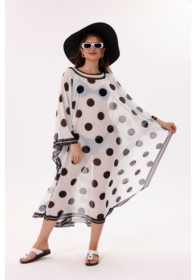 Tarzını Seç Kimono Pareo - Tesettür Pareo - Puantiyeli Beyaz 240x135 Cm Çok Renkli