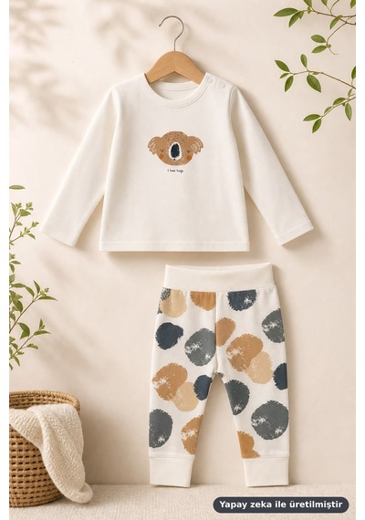 Ferasty İstanbul Unisex Bebek 2'li Takım Koala Baskılı Ekru