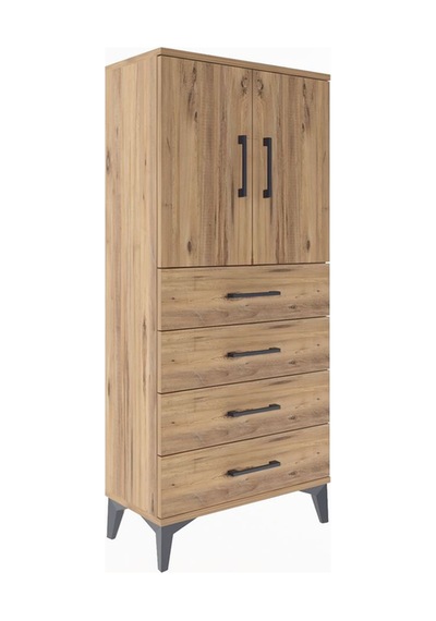 Arges Dolap 2 Raflı 4 Çekmeceli 2 Kapaklı 60x30x134 Çam-çam Çam