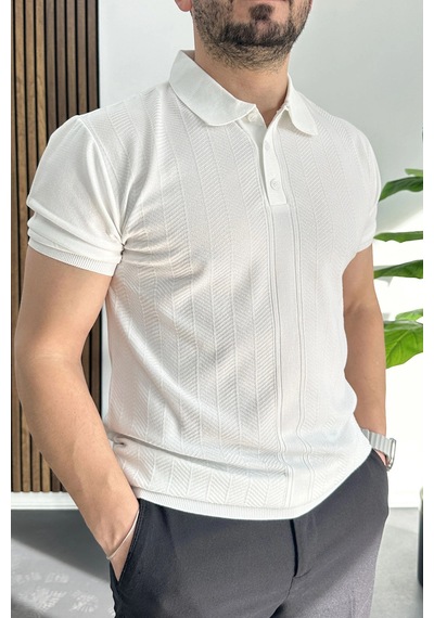 Erkek Desenli Polo Yaka Tişört Beyaz Edw460 Beyaz