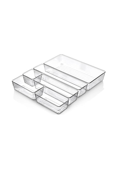 Promosyonca 6 Parça Organizer Çekmece İçi Düzenleyici, Şeffaf Kristal Plastik Düzenleyici Seti, Plastik Organizer Genel