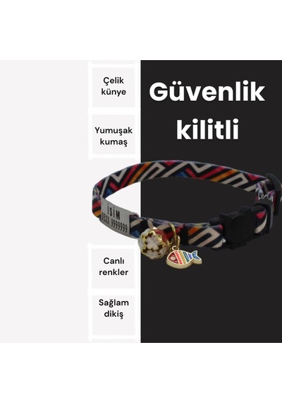 Caramelos Güvenlik Kilit İsimli Kedi Tasması-sallanmayan Edk