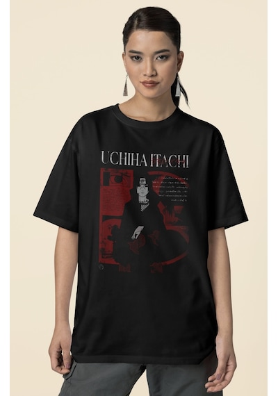 Uchiha Itachi Baskılı Unisex Oversize Naruto Anime Dizi Karakter Siyah