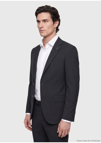 Ramsey Antrasit Desenli Modern Fit Yün Karışımlı Takım Elbise