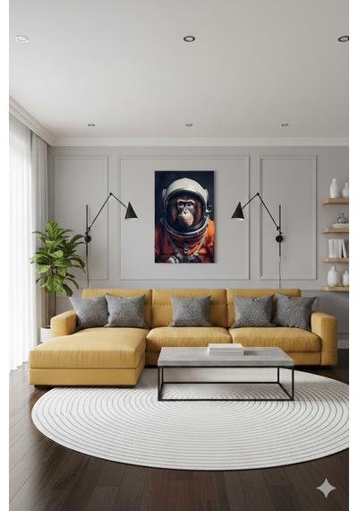 Astronot Maymun Uzay Macerası Futuristik Monkey Astronaut Concept Cam Tablo