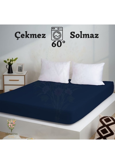 Home Premium Lastikli Çarşaf Yüksek Yataklara Özel 40cm Yükseklik Penye %100 Pamuk 150gr/m2 Oeko Tex Navy