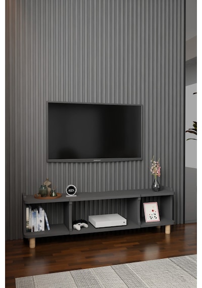 150 Cm Modern Tv Ünitesi Ayaklı Raflı Salon Oturma Odası Dekoratif Televizyon Sehpası Tv Sehpası Antrasit 150 Cm Modern Tv Ünitesi Ayaklı Raflı Salon Oturma Odası Dekoratif Televizyon Sehpası Tv Sehpası Antrasit