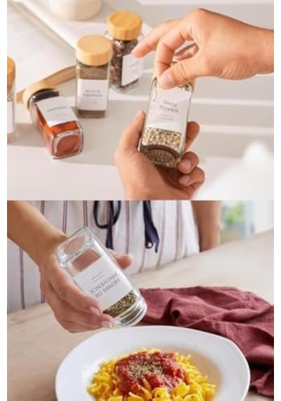 12'li Bambu Ve Akasya Kapaklı Cam Baharatlık Seti 120 Ml - Doğal Ahşap Kapaklı, Şeffaf Cam, Sağlıklı Ve Şık Baharat Kavanozları Bambu Kapak