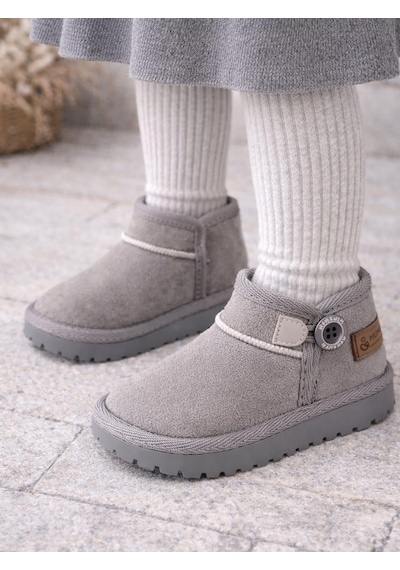 Mumenim Baby Kodiak Düğmeli 26-31 Numara Bot - Gri