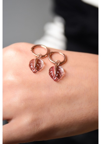 Papatya Silver 925 Ayar Gümüş Rose Kaplama Yaprak Küpe