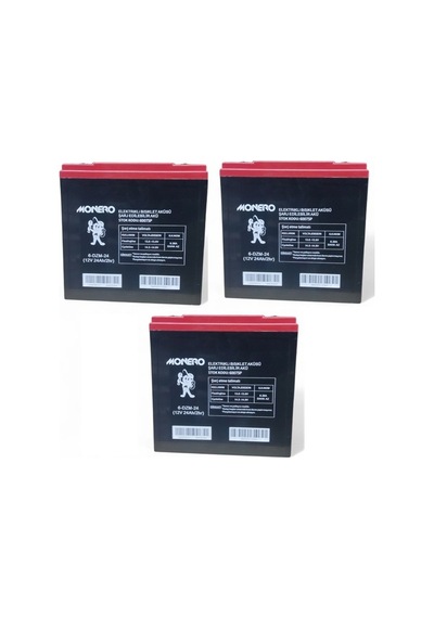 Monero 12v-24 Amper Dik E-bıke Akü 3'lü Paket 20 Amper Ebatları İle Aynı Ebatlar: 180 X 78 X 170mm