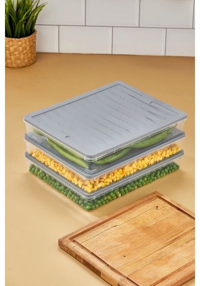 Multi Box 3 Lü Set Saklama Kabı Seti - Dondurucu & Mikrodalga Uyumlu Gri