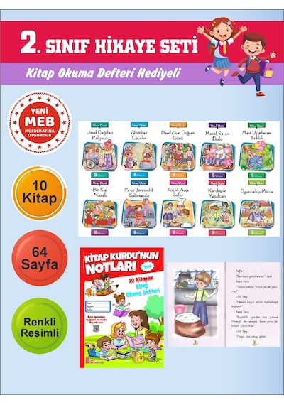 2.sınıflar İçin Okumayı Sevdiren 10 Lu Hikaye Seti 15 Kitap Okuma Defteri Hediyeli