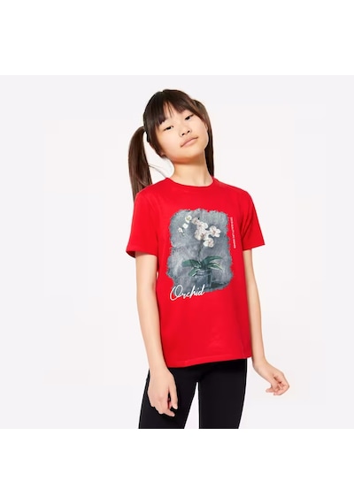 Uyguntarz Çocuk Orchid Baskılı Pamuklu Tshirt Kırmızı