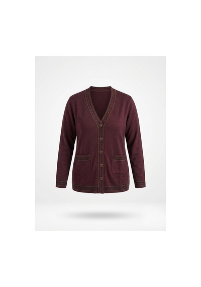 Onno Style Women Bantı Hasır Desenli Çelik Örgü Klasik Triko Ceket Bordo
