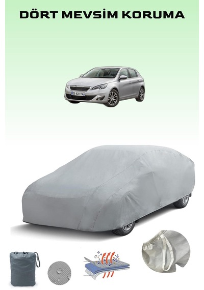 Gri Peugeot 308 2 Araba Brandası, Oto Örtüsü, Araba Çadırı Gri