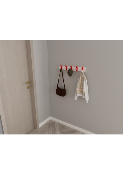 Hepsi3boyutlu Modern Duvar & Kapı Kanca Askılık - 5 Adet Kırmızı Kanca Askılık - Model No : 2 Kırmızı