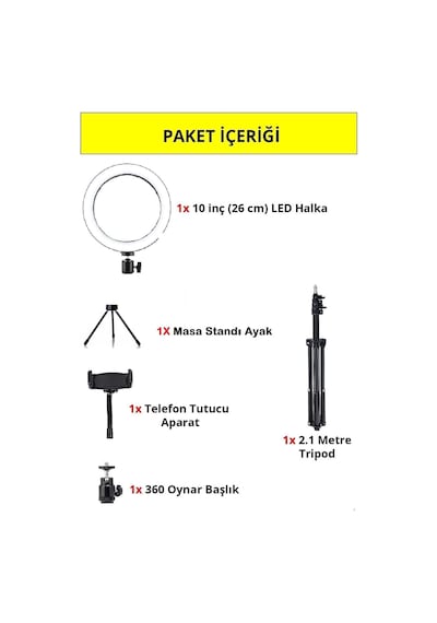 Ring Light Youtuber Tiktok Çekim Telefon Tutucu Makyaj Işığı 10 Inç +2.1 Mt Tripod+ Masa Ayaklı