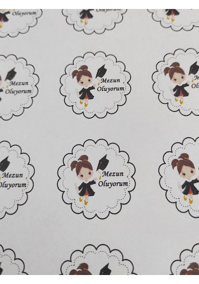 48 Adet 4 Cm Kız Çocuk Mezun Oluyorum Mezuniyet Baskılı Mat Etiket Sticker