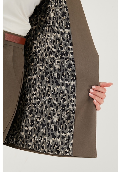Lela Regular Fit Klasik Yaka Desenli Astar Detaylı Blazer Bayan Ceket 6839227 Haki
