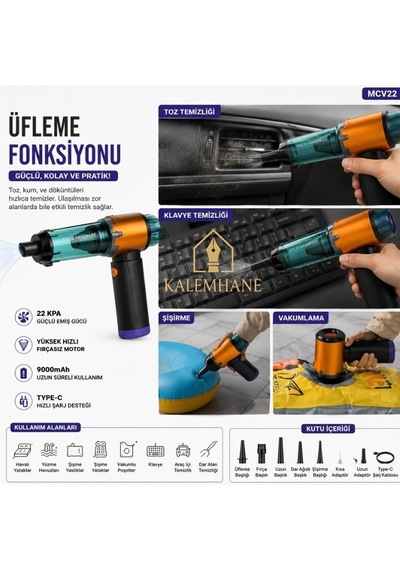 Kalemhane 22 000kpa Dijital Hızlı Şarj Oto Süpürge 220 Ml
