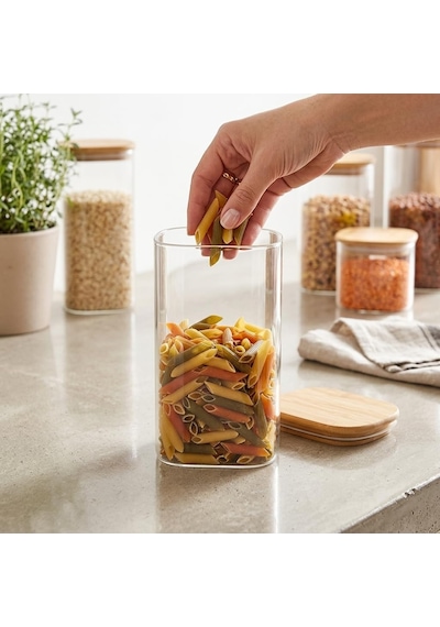 Dikdörtgen Bambu Kapaklı Kavanoz 1300 Ml, Şeffaf Kuru Gıda Saklama Kabı, Makarna Pirinç Bakliyat Kahve Kuruyemiş Ve Granola İçin Mutfak Düzenleyici Kavanoz, 12 X 8 X 20 Cm Çok Renkli Dikdörtgen Bambu Kapaklı Kavanoz 1300 Ml, Şeffaf Kuru Gıda Saklama Kabı, Makarna Pirinç Bakliyat Kahve Kuruyemiş Ve Granola İçin Mutfak Düzenleyici Kavanoz, 12 X 8 X 20 Cm Çok Renkli