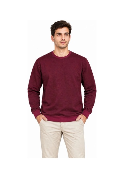 Erkek 3'lü Bisiklet Yaka İçi Şardonlu 2 İplik Düz Uzun Kollu Regular Fit Sweatshirt - Siyah - Bordo - Gri Çok Renkli
