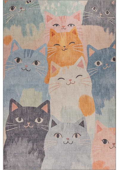 Artloop Minor Kedi Desenli Dokuma Taban Dekoratif Çocuk Odası Halısı Al 434 Kırmızı