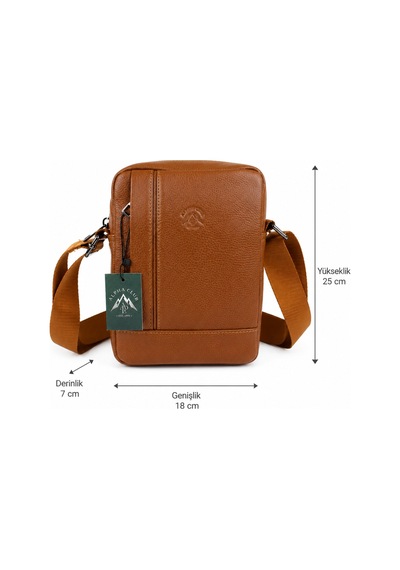 Alphaclub Bag Erkek Taba Hakiki Deri Postacı El Ve Omuz Çantası Orta Boy