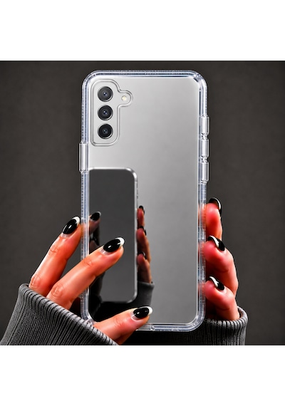Ennar Samsung Galaxy S21 Fe Uyumlu Aynalı Kılıf Mirror Glass Kamera Korumalı Gün Boyu Makyaj Kontrolü Şeffaf