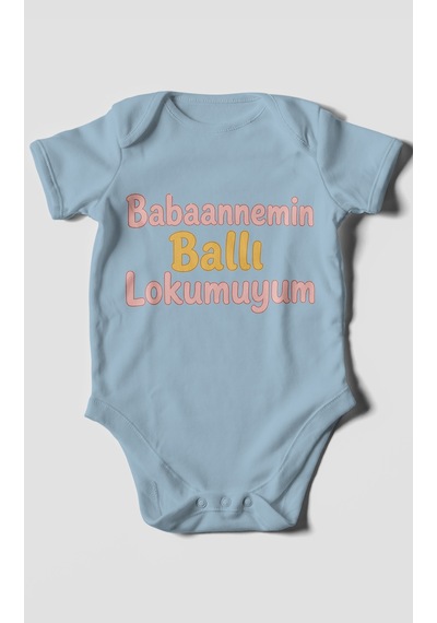 Morivokids Babaannemin Ballı Lokumuyum Kısa Kollu Bebek Body %100 Pamuk Bebe Mavisi