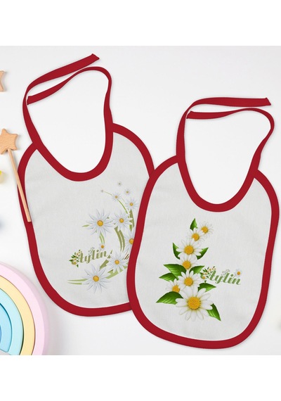 BK Kids Kişiye Özel Papatya Temalı 2’li Kırmızı Mama Önlüğü-1 Kırmızı