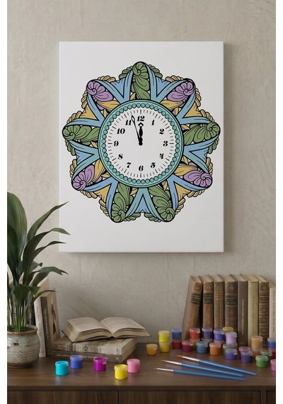 Saat Desenli Mandala Tuval Boyama Seti 40x50 Cm
