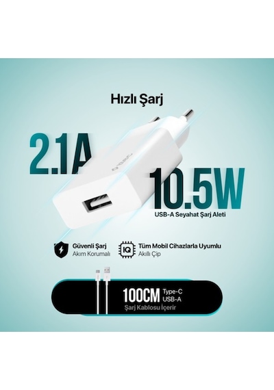 Ttec 2.1A Seyahat Şarj Aleti + Micro Usb Kablo