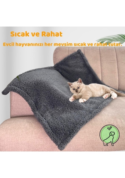 Kedi Köpek Battaniyesi Premium Peluş Evcil Hayvan Uyku Battaniyesi Yıkanabilir Gri 80x100