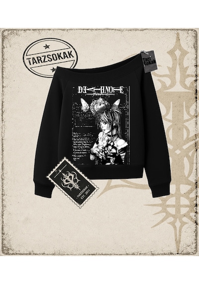 Tarzsokak Gotik & Grunge Streetwear Deat Note Kayık Yaka Sweatshirt Siyah