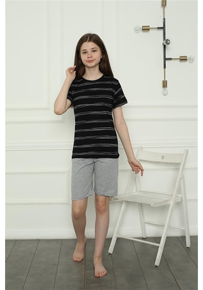 Akbeniz Kız Çocuk Penye Şortlu Pijama Takım 20405 SIYAH