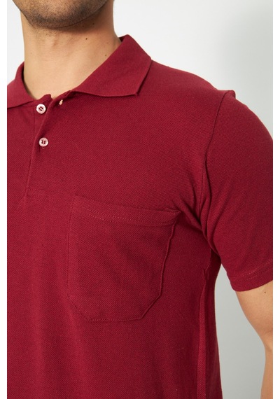 T-shirt Polo Yaka Kısakol %100 Pamuk Cepli Bordo