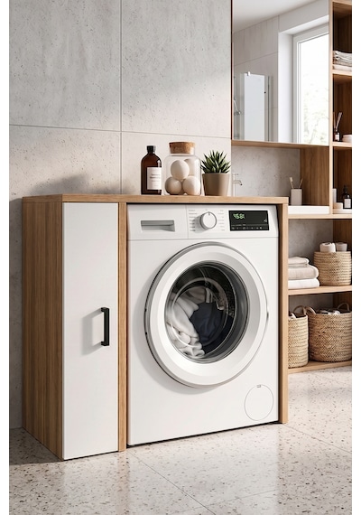Naome Beyaz Meşe Tek Katlı Çamaşır Makinesi Dolabı Çok Amaçlı Banyo Dolabı Raflı Meşe Tek Naome Naome Beyaz Meşe Tek Katlı Çamaşır Makinesi Dolabı Çok Amaçlı Banyo Dolabı Raflı Meşe Tek Naome