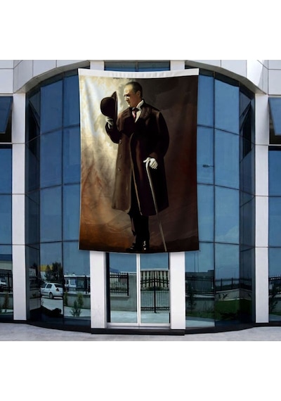 Bastonlu Atatürk Portresi Poster Bayrak Raşel Kumal 4x6 Metre Ata78 Diğer