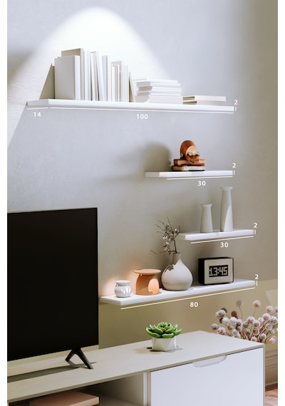 Yankı-BYEG 4lü 100 cm 80 cm 30 cm Mat Beyaz Mdf Duvar Rafı Tv Ünitesi