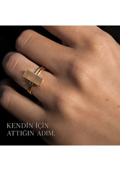 Riody Eşik 01 Doğal Taşlı Mimari Form Altın Kaplama Yüzük Altın Sarısı