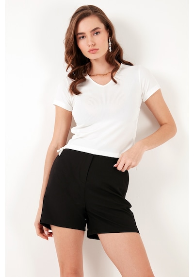 Lela Slim Fit V Yaka Yanları Büzülebilir Bayan Bluz 5864011 Ekru