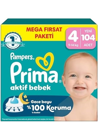 Aktif Bebek Mega Fırsat Paketi 4 Beden 104 Adet