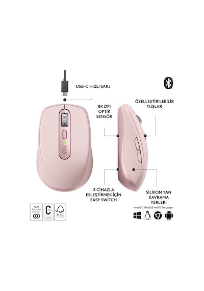 Logitech MX Anywhere  3S Kompakt Kablosuz Optik Mouse
