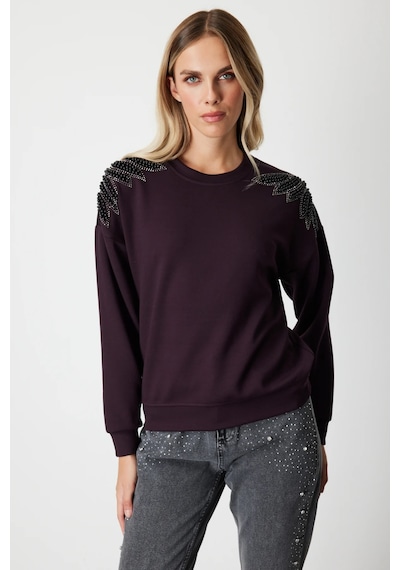 On Fashion On Omuzları İncili Sweat Lacivert