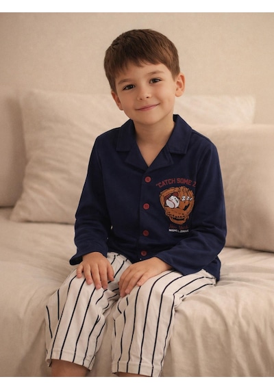 Civil Boys Önü Düğmeli 6-9 Yaş Pijama Takımı - Lacivert